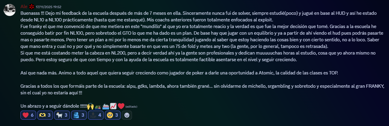 Captura real de feedback de la comunidad AtomicSolver 6